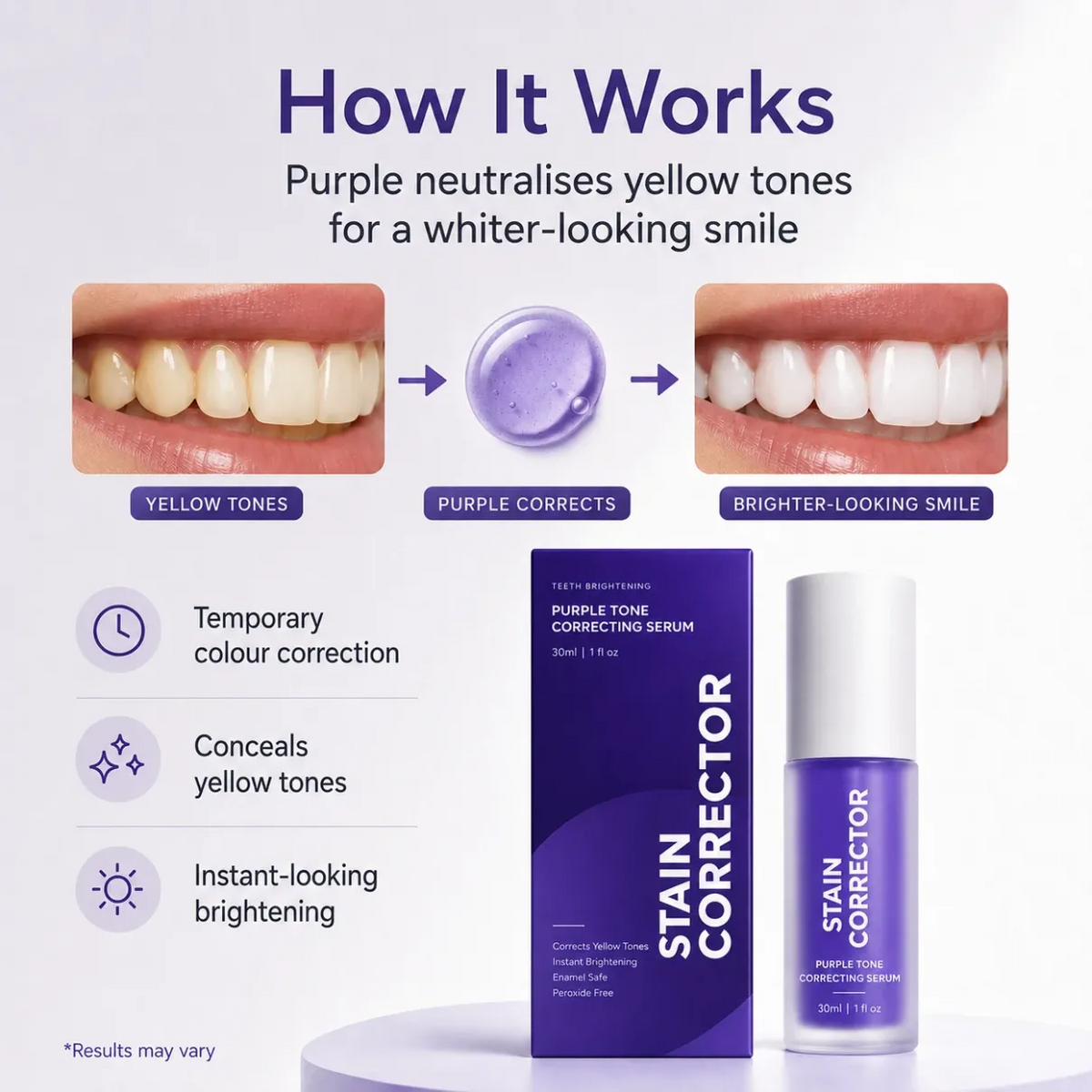 Purple Teeth Whitening Serum – Instant Color Correcting Smile Booster