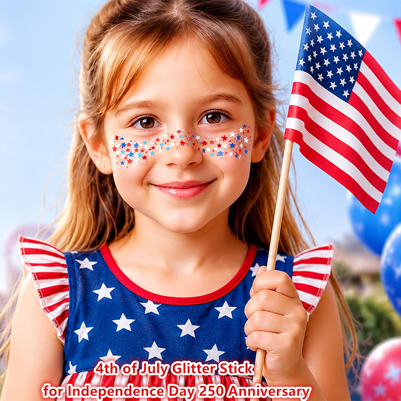 Red, White & Blue Star Glitter Stick – Face, Body & Hair Sparkle for Game Day & Fourth of July