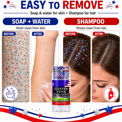 Red, White & Blue Star Glitter Stick – Face, Body & Hair Sparkle for Game Day & Fourth of July