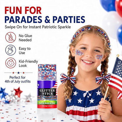 Red, White & Blue Star Glitter Stick – Face, Body & Hair Sparkle for Game Day & Fourth of July