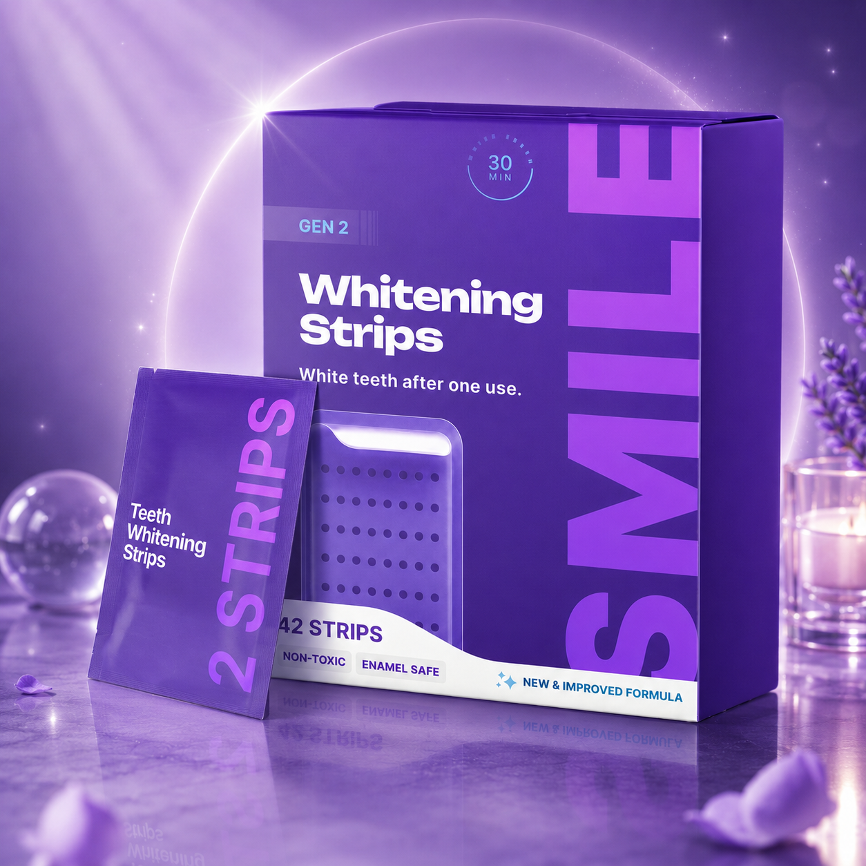 Purple Teeth Whitening Strips for Sensitive Teeth – Peroxide-Free | 7/21 Whitening Sessions