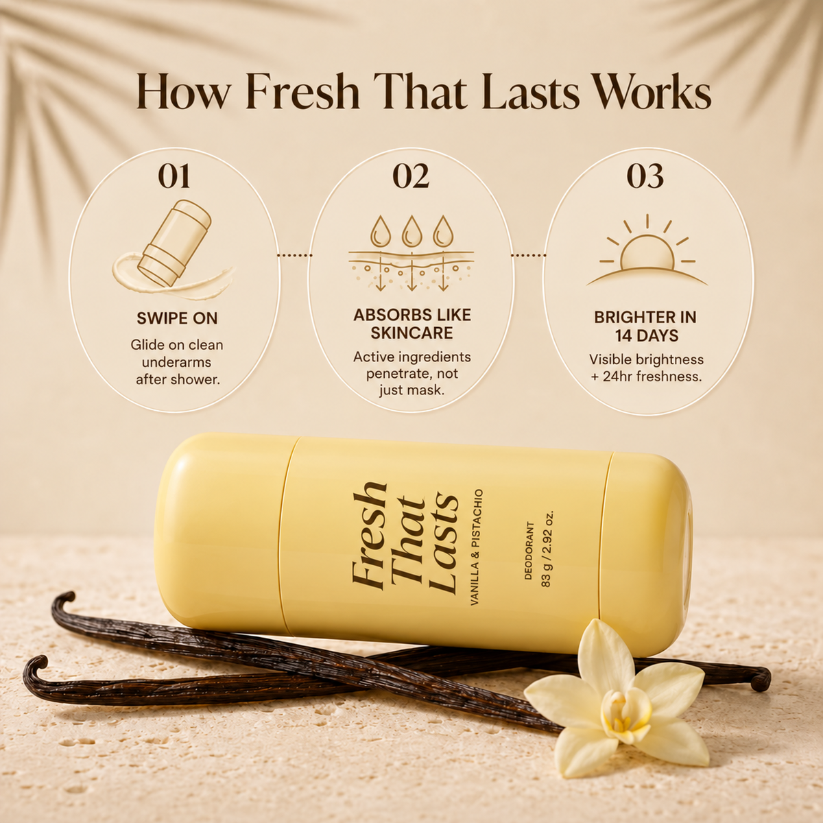 Kojic Acid + Turmeric Brightening Deodorant – Aluminum-Free with Vanilla & Pistachio