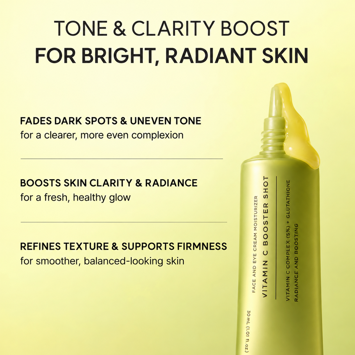 Vitamin C Booster Shot, Pure Vitamin C + Glutathione for Bright, Healthy Skin Glow, 1.01 fl oz