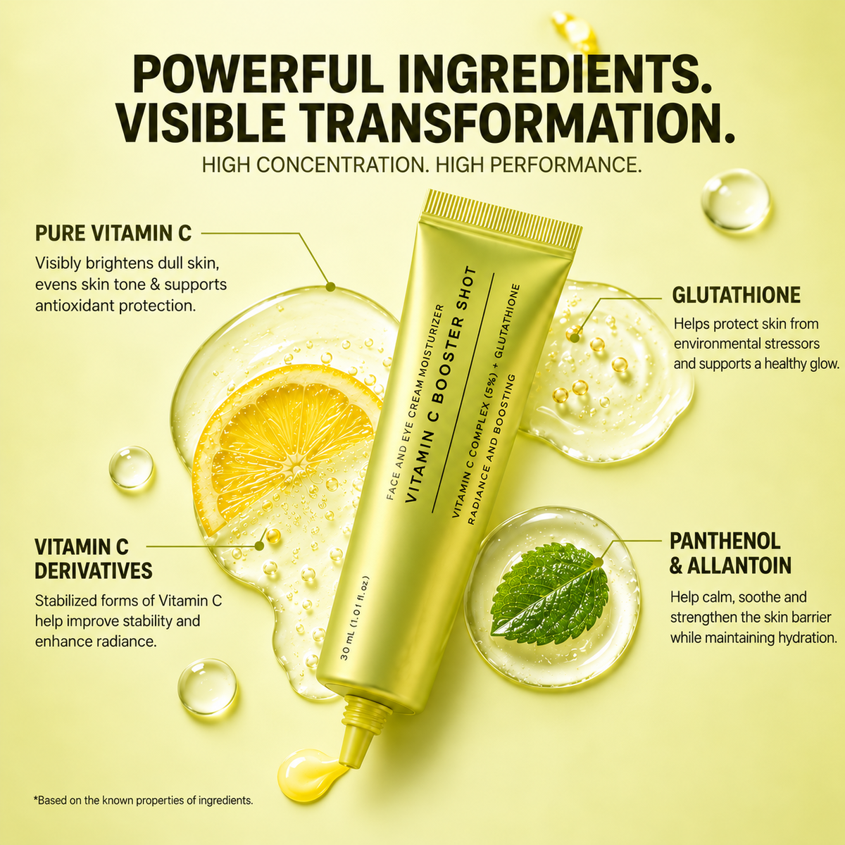 Vitamin C Booster Shot, Pure Vitamin C + Glutathione for Bright, Healthy Skin Glow, 1.01 fl oz