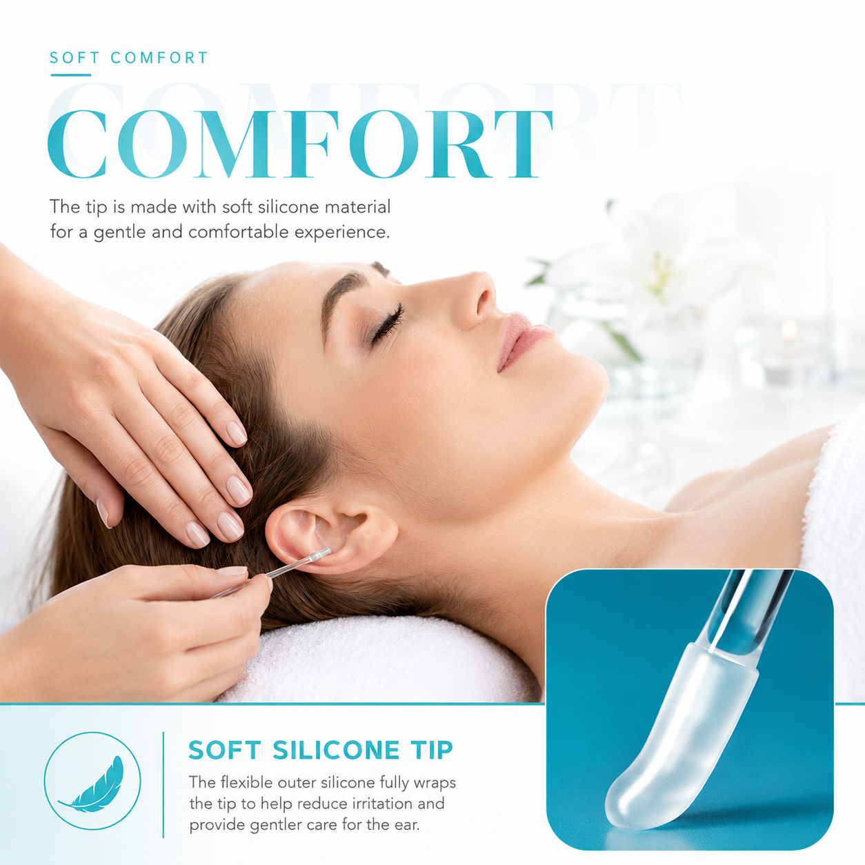 Soft comfort ear cleaning tip