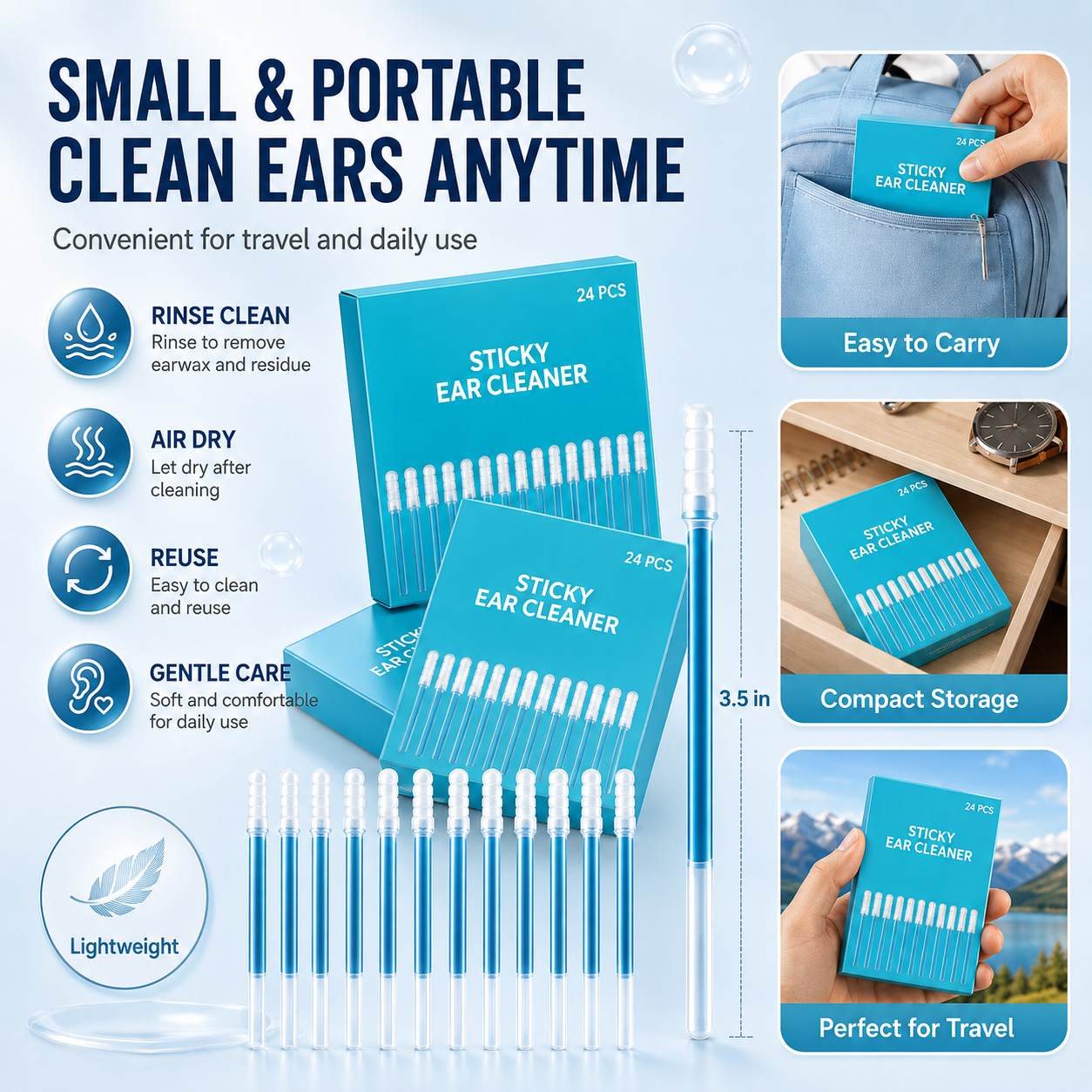 Compact Sticky Ear Cleaner for travel
