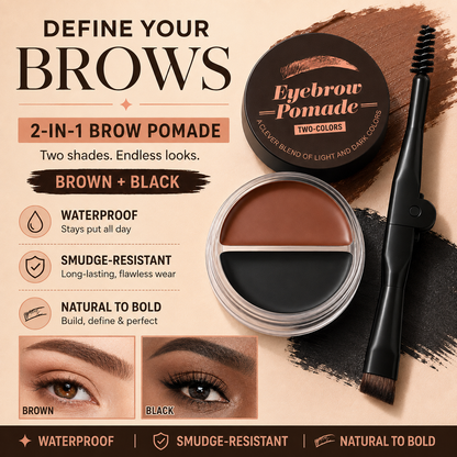 Eyebrow Pomade – Brown & Black Waterproof Brow Cream with Dual-Ended Brush