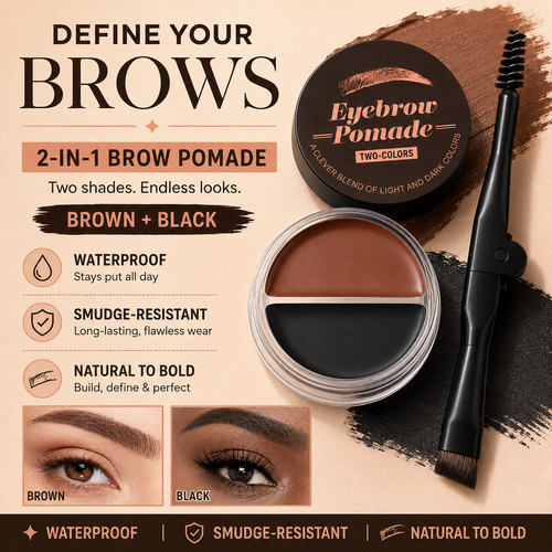 Eyebrow Pomade – Brown & Black Waterproof Brow Cream with Dual-Ended Brush