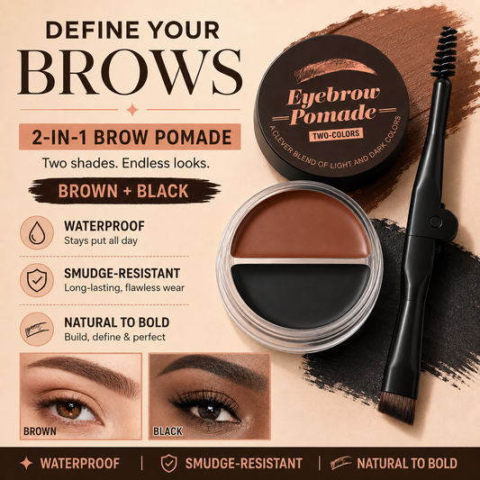 Eyebrow Pomade – Brown & Black Waterproof Brow Cream with Dual-Ended Brush