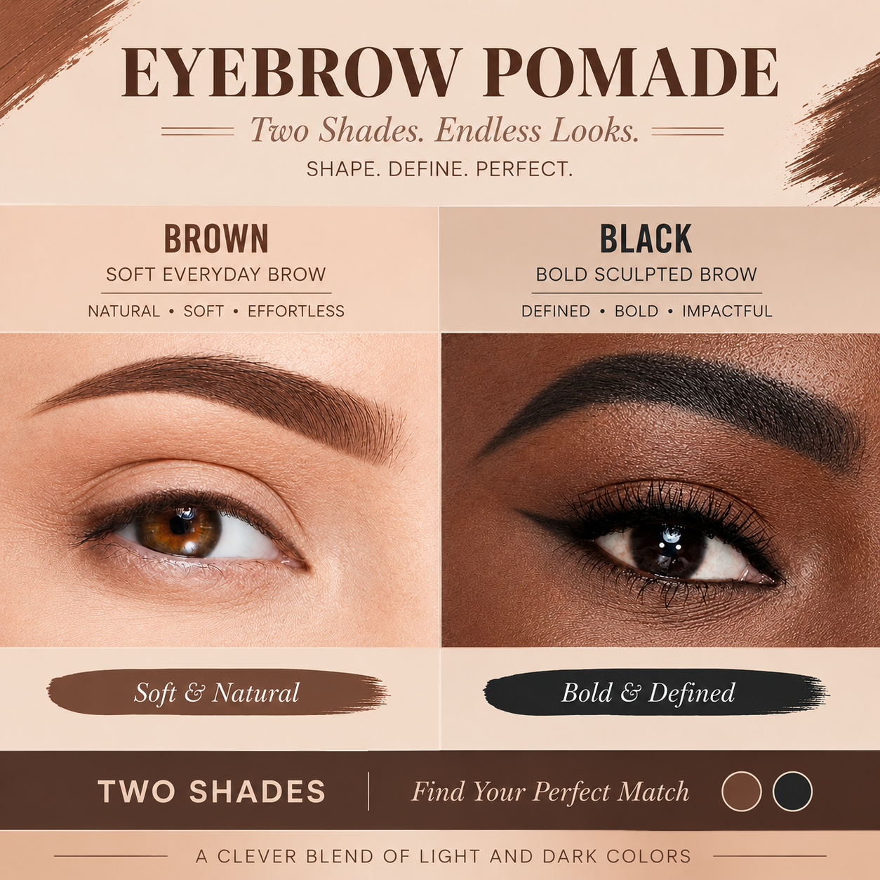 Eyebrow Pomade – Brown & Black Waterproof Brow Cream with Dual-Ended Brush