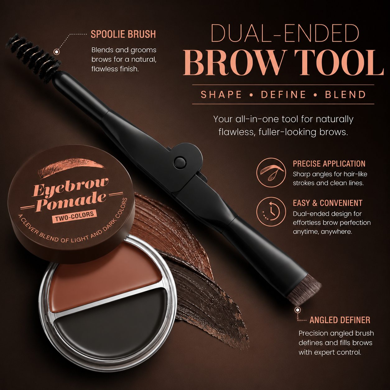Eyebrow Pomade – Brown & Black Waterproof Brow Cream with Dual-Ended Brush