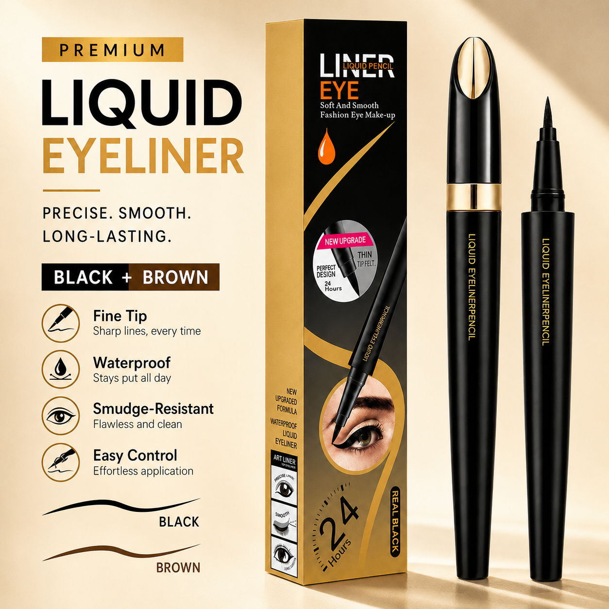 Long-Lasting Smudge-Proof Liquid Eyeliner Pen